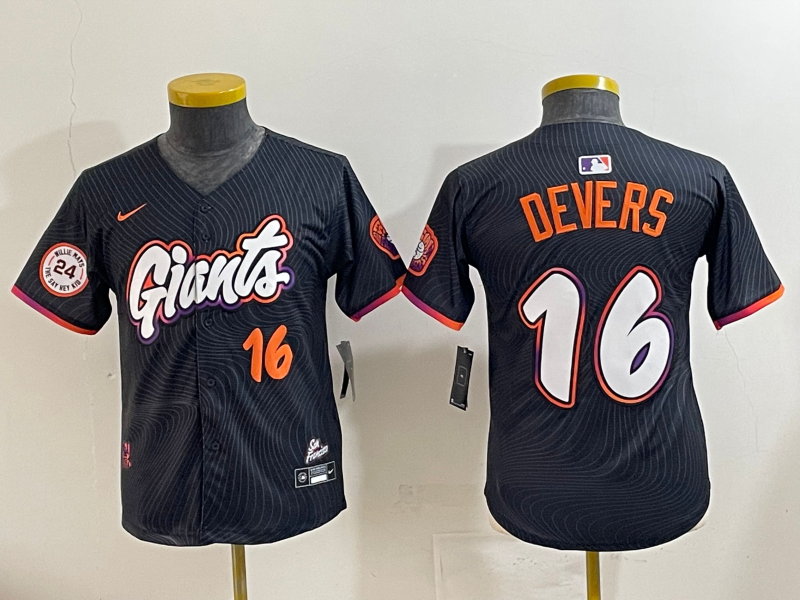 Men 2025 San Francisco Giants 16 Devers Black Joint Name Nike MLB Jersey style 24